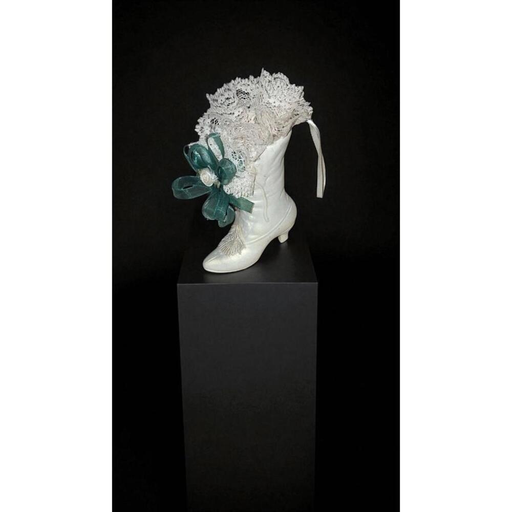 Vtg Ornament White Victorian Boot with Lace